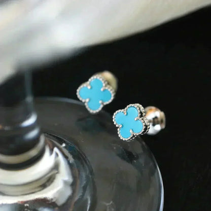 [Plus&Max]CLOVER MINI 9.5MM ONYX STUD EARRINGS SILVER