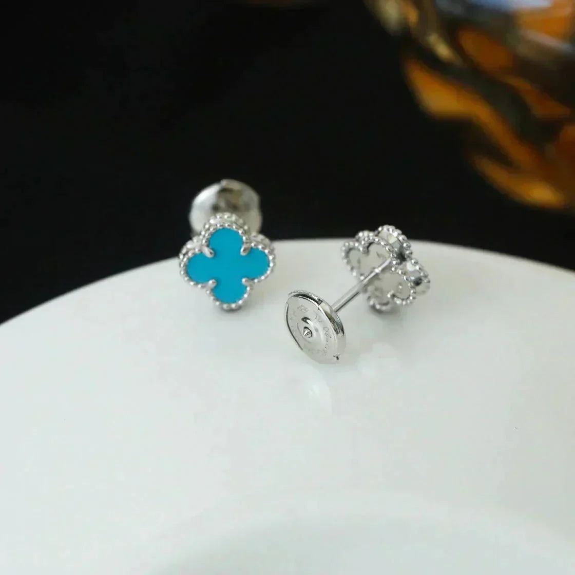 [Plus&Max]CLOVER MINI 9.5MM ONYX STUD EARRINGS SILVER