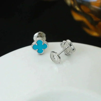 [Plus&Max]CLOVER MINI 9.5MM ONYX STUD EARRINGS SILVER
