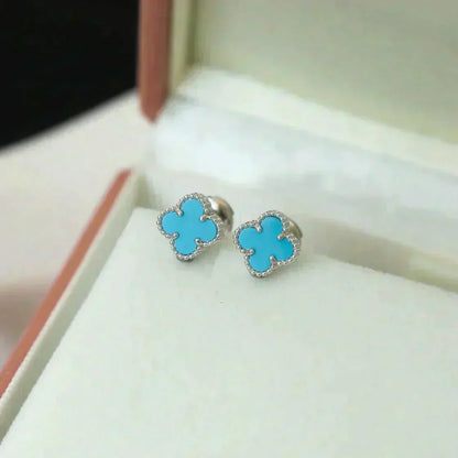 [Plus&Max]CLOVER MINI 9.5MM ONYX STUD EARRINGS SILVER