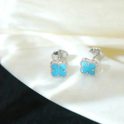 [Plus&Max]CLOVER MINI 9.5MM ONYX STUD EARRINGS SILVER