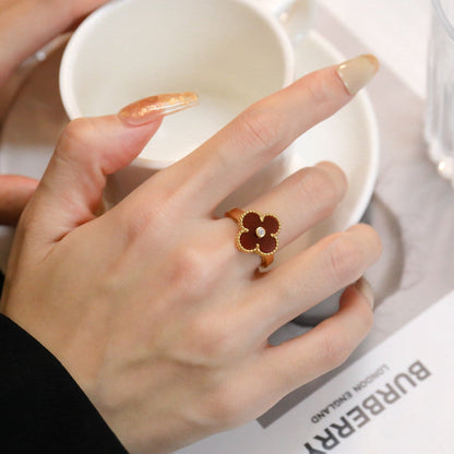 [Plus&Max]CLOVER CARNELIAN RING ROSE GOLD DIAMOND