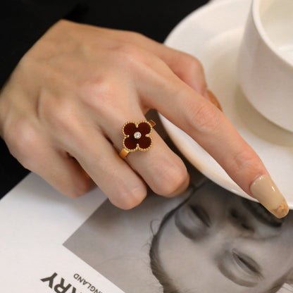 [Plus&Max]CLOVER CARNELIAN RING ROSE GOLD DIAMOND