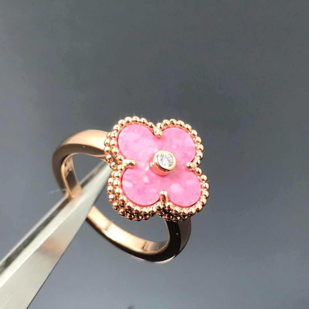 [Plus&Max]CLOVER RHODONITE ROSE GOLD RING