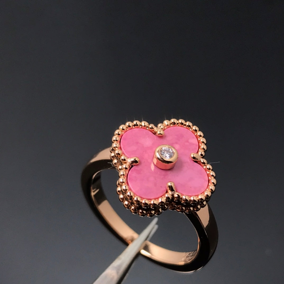 [Plus&Max]CLOVER RHODONITE ROSE GOLD RING