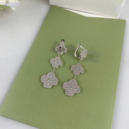 [Plus&Max]CLOVER 3 MOTIF DIAMOND SILVER DROP EARRINGS
