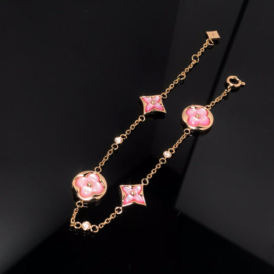 [Plus&Max]STAR AND SUN 4 MOTIF PINK MOP PINK GOLD BRACELET