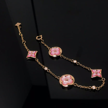[Plus&Max]STAR AND SUN 4 MOTIF PINK MOP PINK GOLD BRACELET