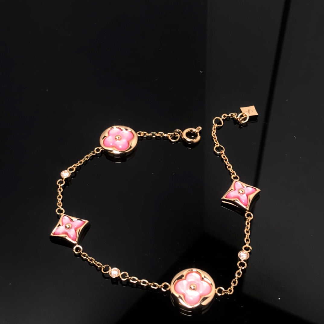 [Plus&Max]STAR AND SUN 4 MOTIF PINK MOP PINK GOLD BRACELET