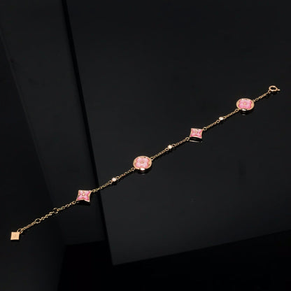 [Plus&Max]STAR AND SUN 4 MOTIF PINK MOP PINK GOLD BRACELET