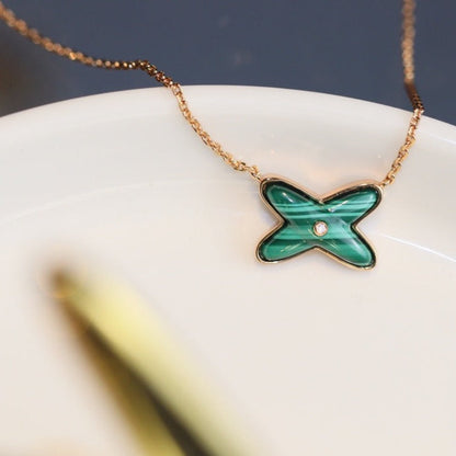[Plus&Max]JEUX MALACHITE 1 DIAMOND PINK GOLD NECKLACE