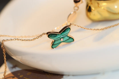 [Plus&Max]JEUX MALACHITE 1 DIAMOND PINK GOLD NECKLACE