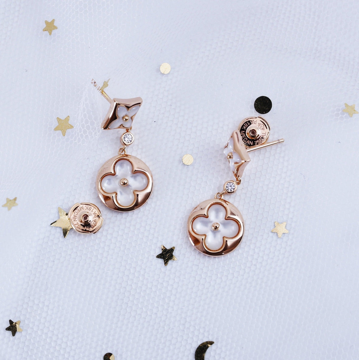 [Plus&Max]STAR AND SUN PINK GOLD MOP DROP EARRINGS
