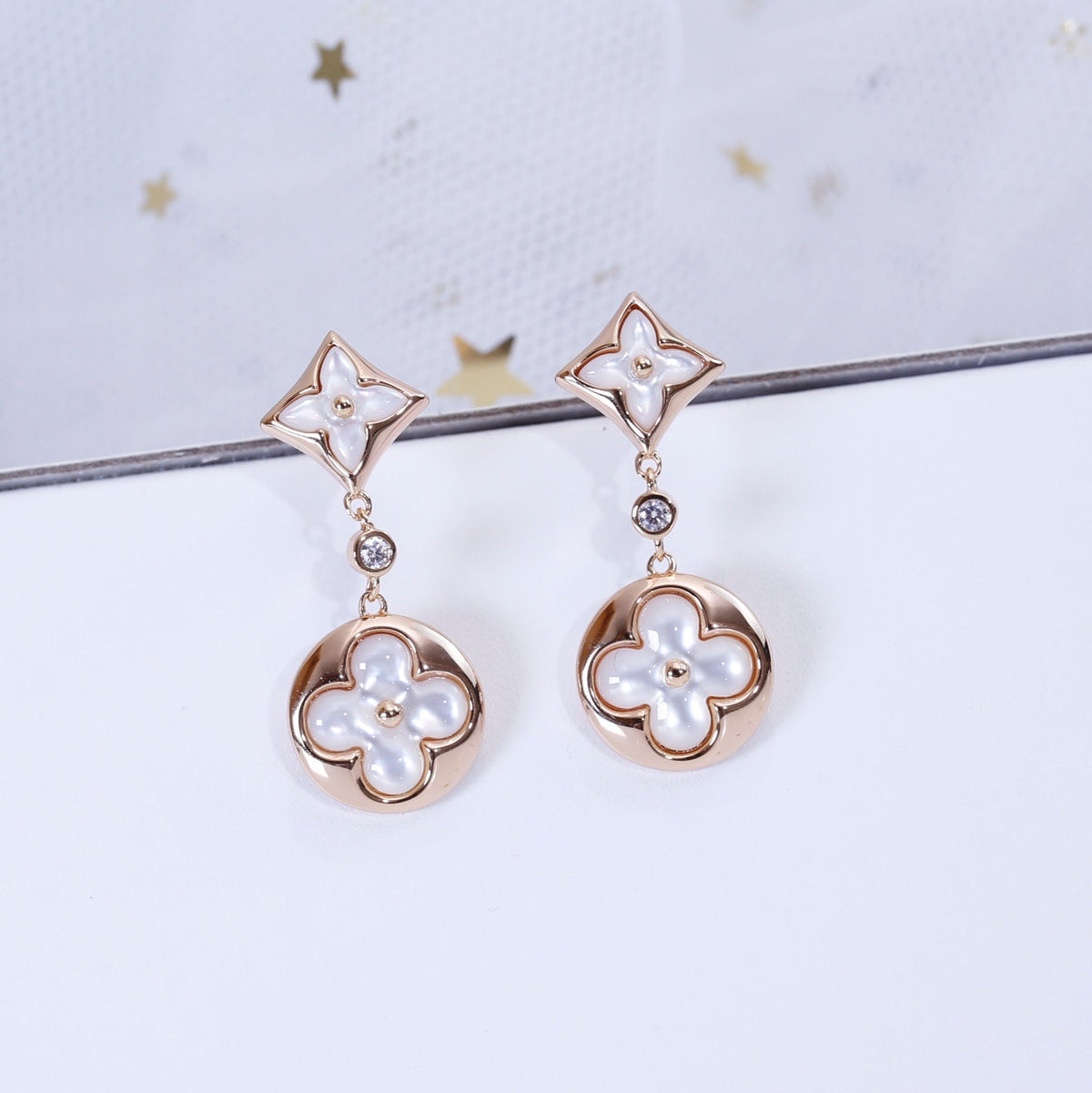 [Plus&Max]STAR AND SUN PINK GOLD MOP DROP EARRINGS