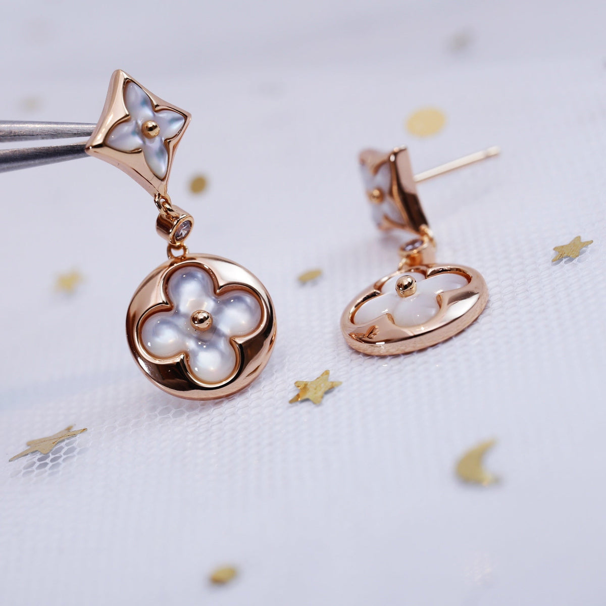 [Plus&Max]STAR AND SUN PINK GOLD MOP DROP EARRINGS
