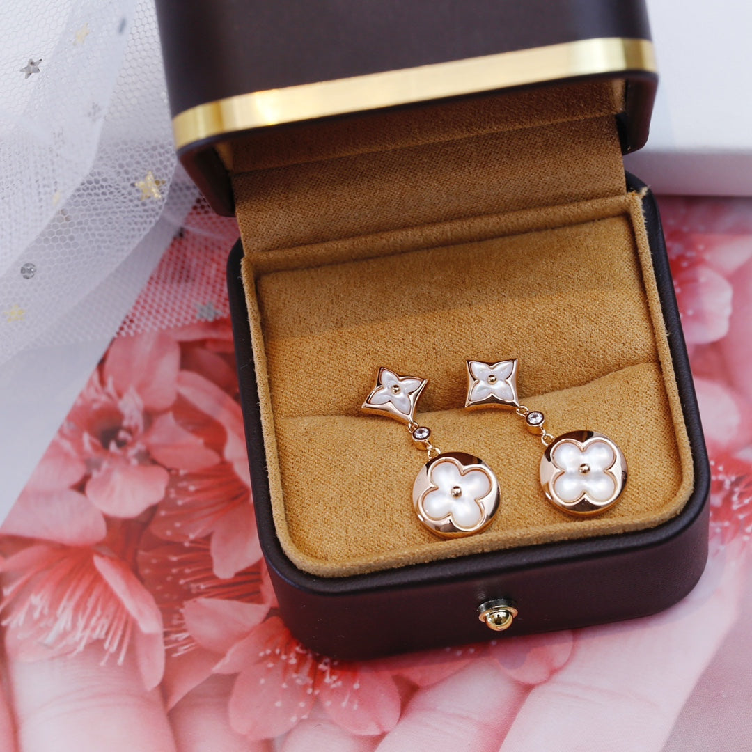 [Plus&Max]STAR AND SUN PINK GOLD MOP DROP EARRINGS