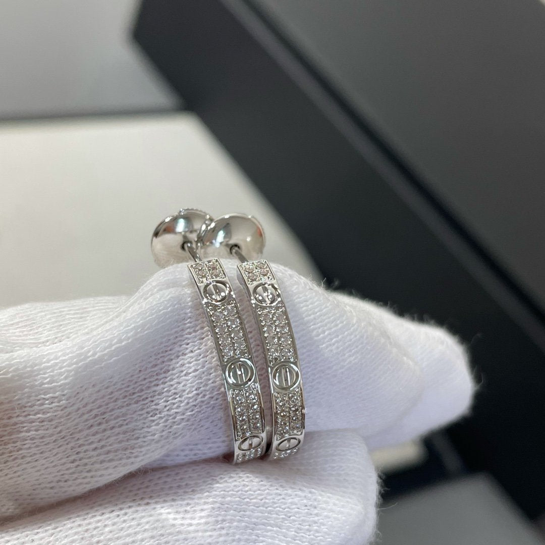 [Plus&Max]LOVE DIAMOND SILVER HOOP EARRINGS