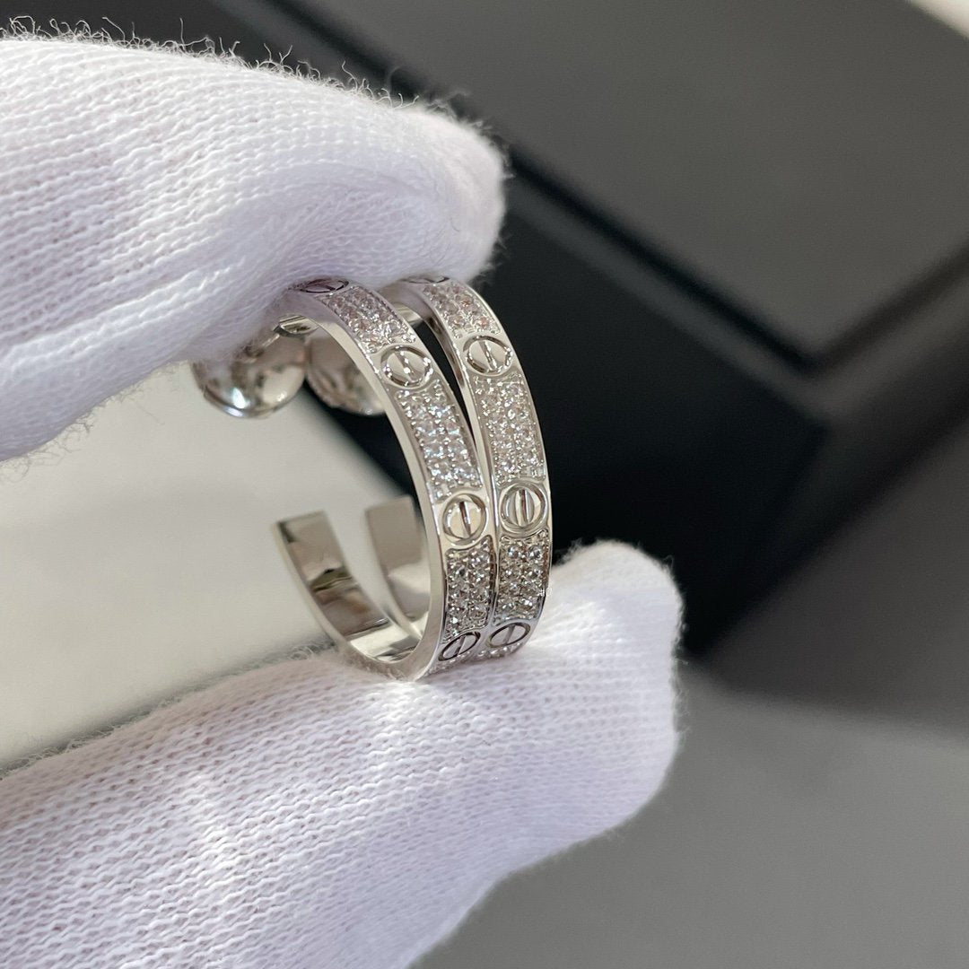 [Plus&Max]LOVE DIAMOND SILVER HOOP EARRINGS