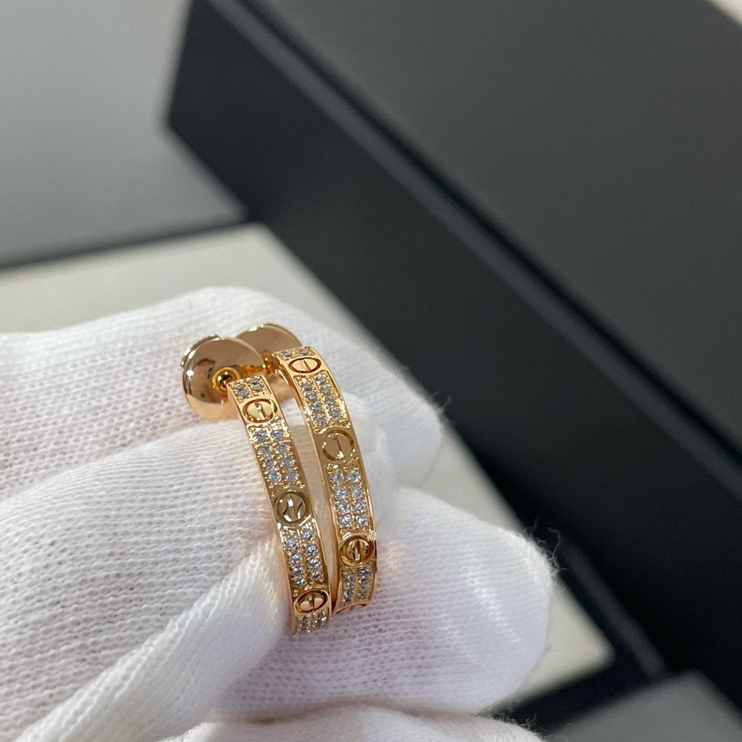 [Plus&Max]LOVE DIAMOND PINK GOLD HOOP EARRINGS