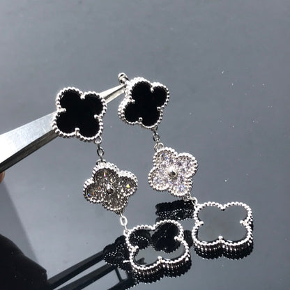 [Plus&Max]CLOVER 3 MOTIF DIAMOND ONYX SILVER EARRINGS