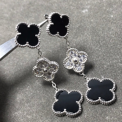 [Plus&Max]CLOVER 3 MOTIF DIAMOND ONYX SILVER EARRINGS