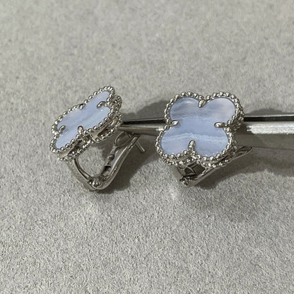 [Plus&Max]CLOVER CHALCEDONY SILVER STUD EARRINGS