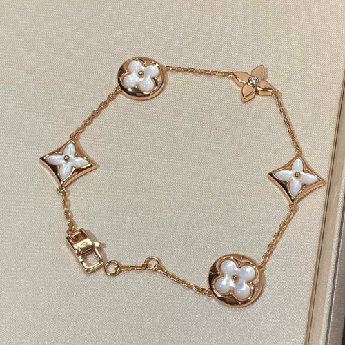 [Plus&Max]STAR AND SUN 5 MOTIF MOP PINK GOLD BRACELET