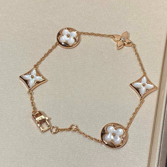 [Plus&Max]STAR AND SUN 5 MOTIF MOP PINK GOLD BRACELET
