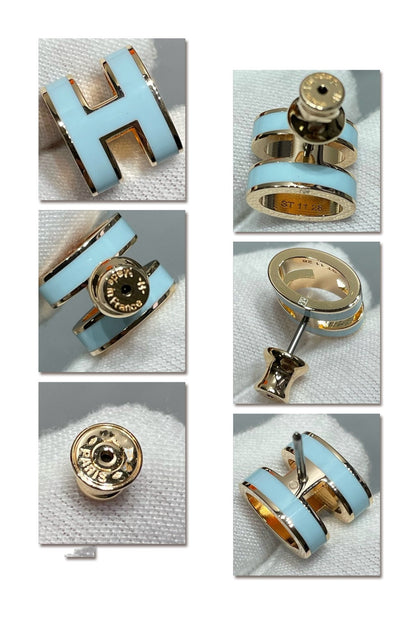 [Plus&Max]POP H SKY BLUE STUD EARRINGS