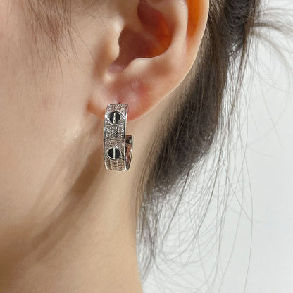 [Plus&Max]LOVE CERAMIC DIAMOND PAVED SILVER EARRINGS