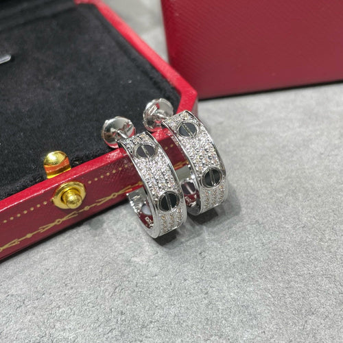 [Plus&Max]LOVE CERAMIC DIAMOND PAVED SILVER EARRINGS