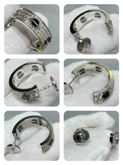 [Plus&Max]LOVE CERAMIC DIAMOND PAVED SILVER EARRINGS