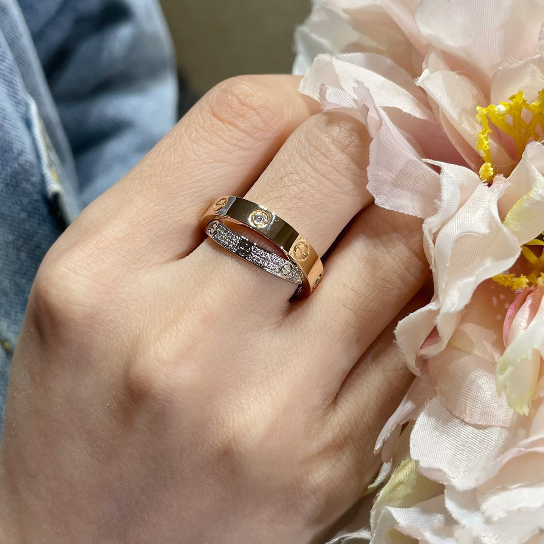 [Plus&Max]LOVE PINK GOLD SILVER DIAMOND DOUBLE RING