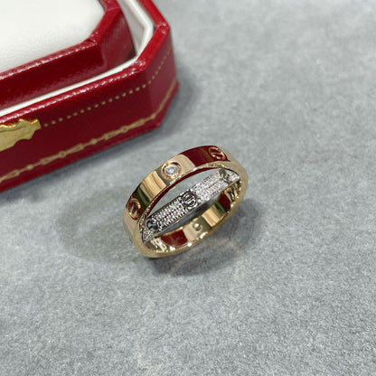 [Plus&Max]LOVE PINK GOLD SILVER DIAMOND DOUBLE RING