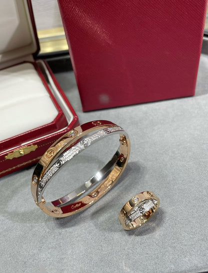 [Plus&Max]LOVE PINK GOLD SILVER DIAMOND DOUBLE RING