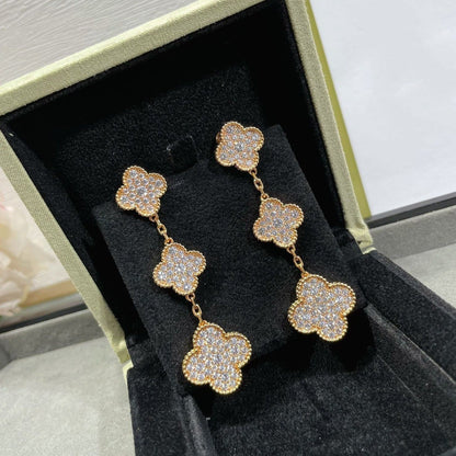 [Plus&Max]CLOVER 3 MOTIFS DIAMOND PAVED ROSE GOLD EARRINGS