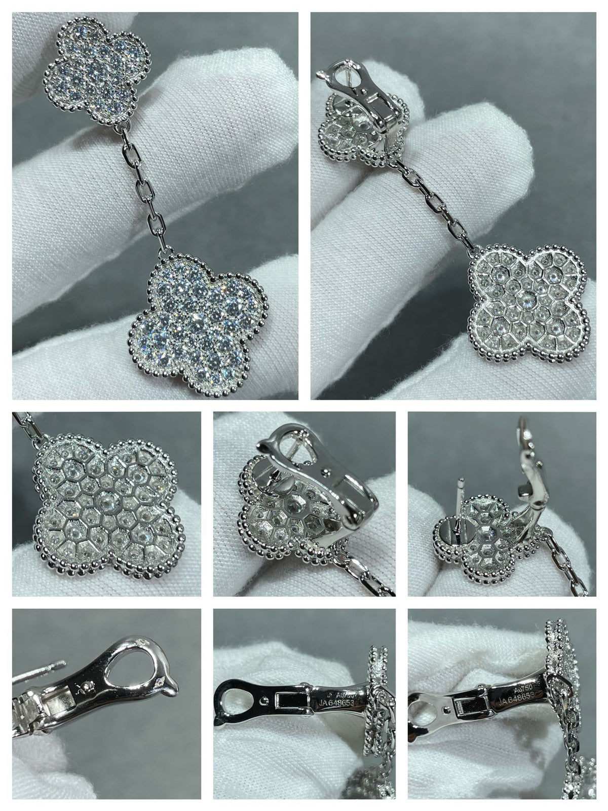 [Plus&Max]CLOVER 2 MOTIFS DIAMOND PAVED SILVER EARRINGS