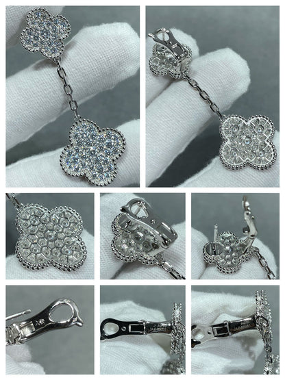 [Plus&Max]CLOVER 2 MOTIFS DIAMOND PAVED SILVER EARRINGS