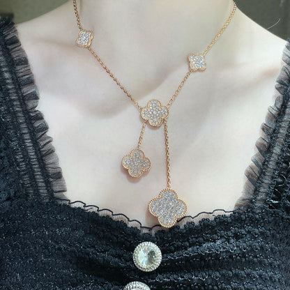 [Plus&Max]CLOVER 6 MOTIF DIAMOND PAVED NECKLACE