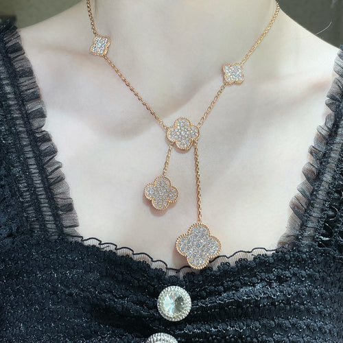 [Plus&Max]CLOVER 6 MOTIF DIAMOND PAVED NECKLACE