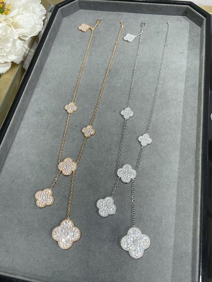 [Plus&Max]CLOVER 6 MOTIF DIAMOND PAVED NECKLACE
