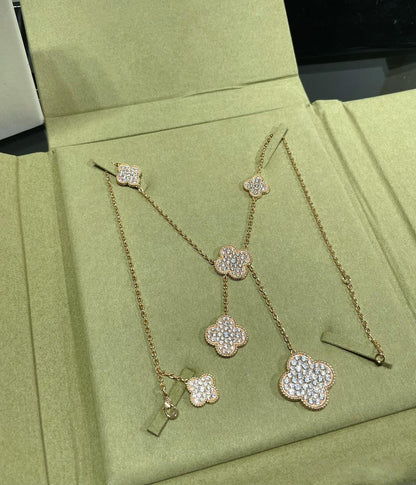 [Plus&Max]CLOVER 6 MOTIF DIAMOND PAVED NECKLACE