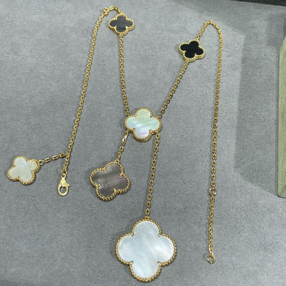 [Plus&Max]CLOVER 6 MOTIF MOP ONYX GOLD NECKLACE