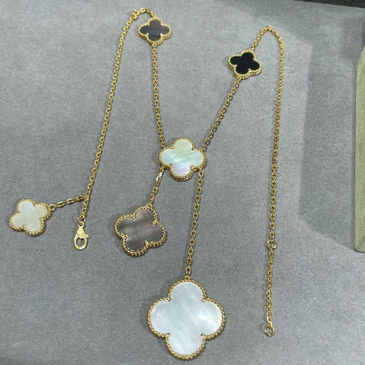 [Plus&Max]CLOVER 6 MOTIF MOP ONYX GOLD NECKLACE