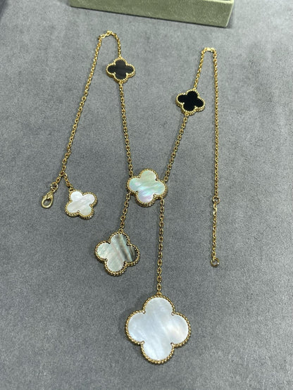[Plus&Max]CLOVER 6 MOTIF MOP ONYX GOLD NECKLACE