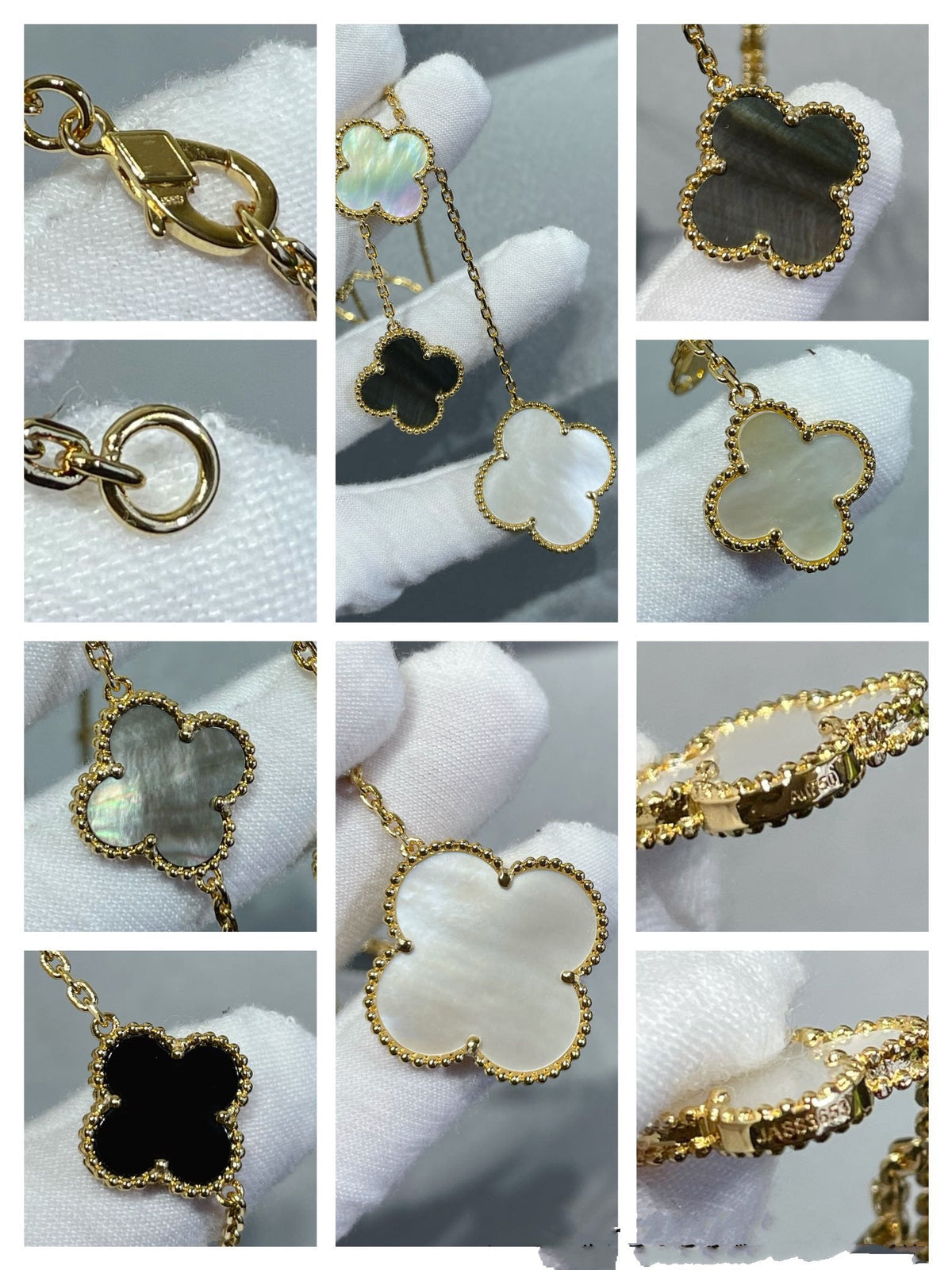 [Plus&Max]CLOVER 6 MOTIF MOP ONYX GOLD NECKLACE