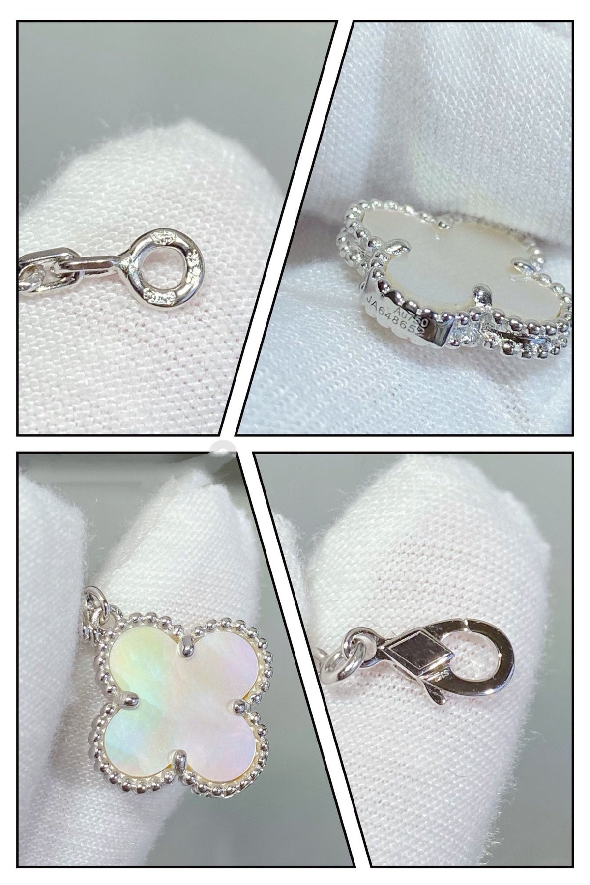 [Plus&Max]CLOVER 5 MOTIF WHITE MOP SILVER BRACELET