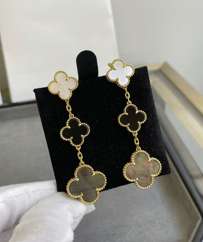 [Plus&Max]CLOVER 3 MOTIF MOP ONYX DARK MOP PINK GOLD EARRINGS