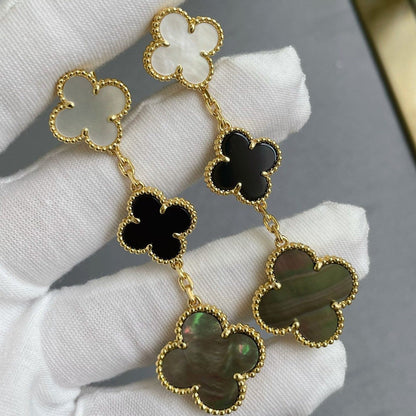 [Plus&Max]CLOVER 3 MOTIF MOP ONYX DARK MOP PINK GOLD EARRINGS