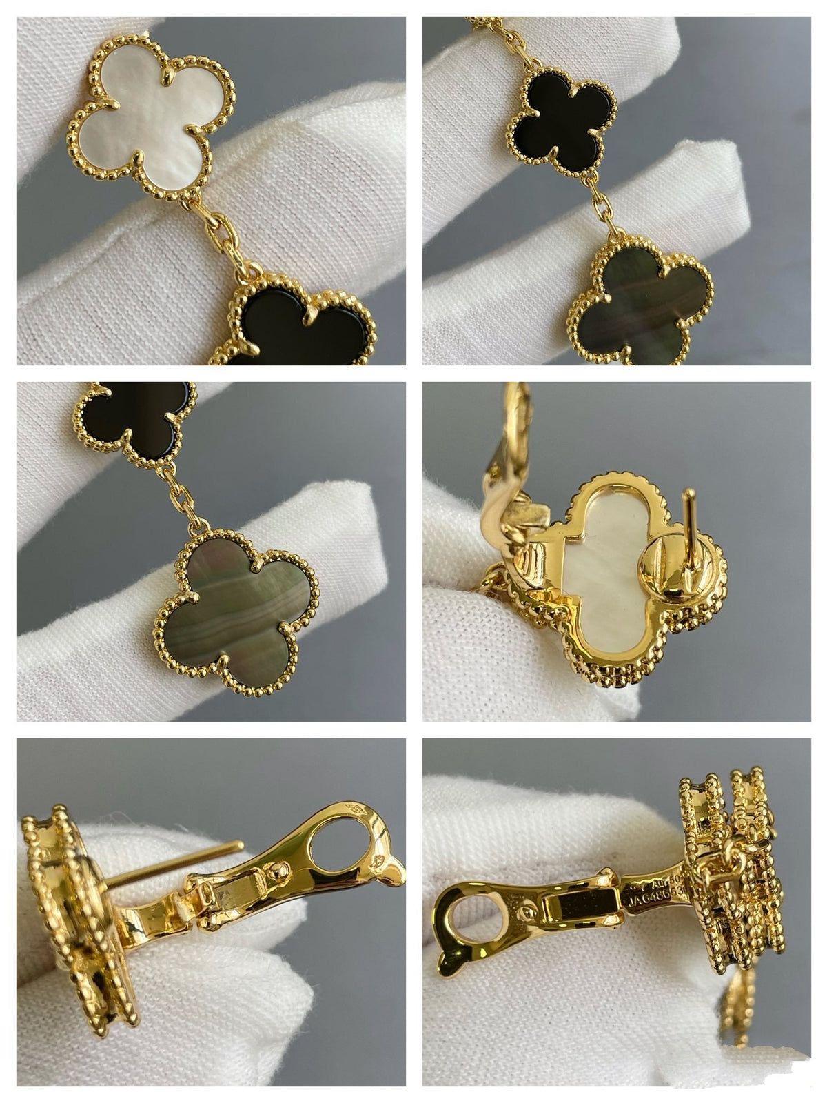 [Plus&Max]CLOVER 3 MOTIF MOP ONYX DARK MOP PINK GOLD EARRINGS